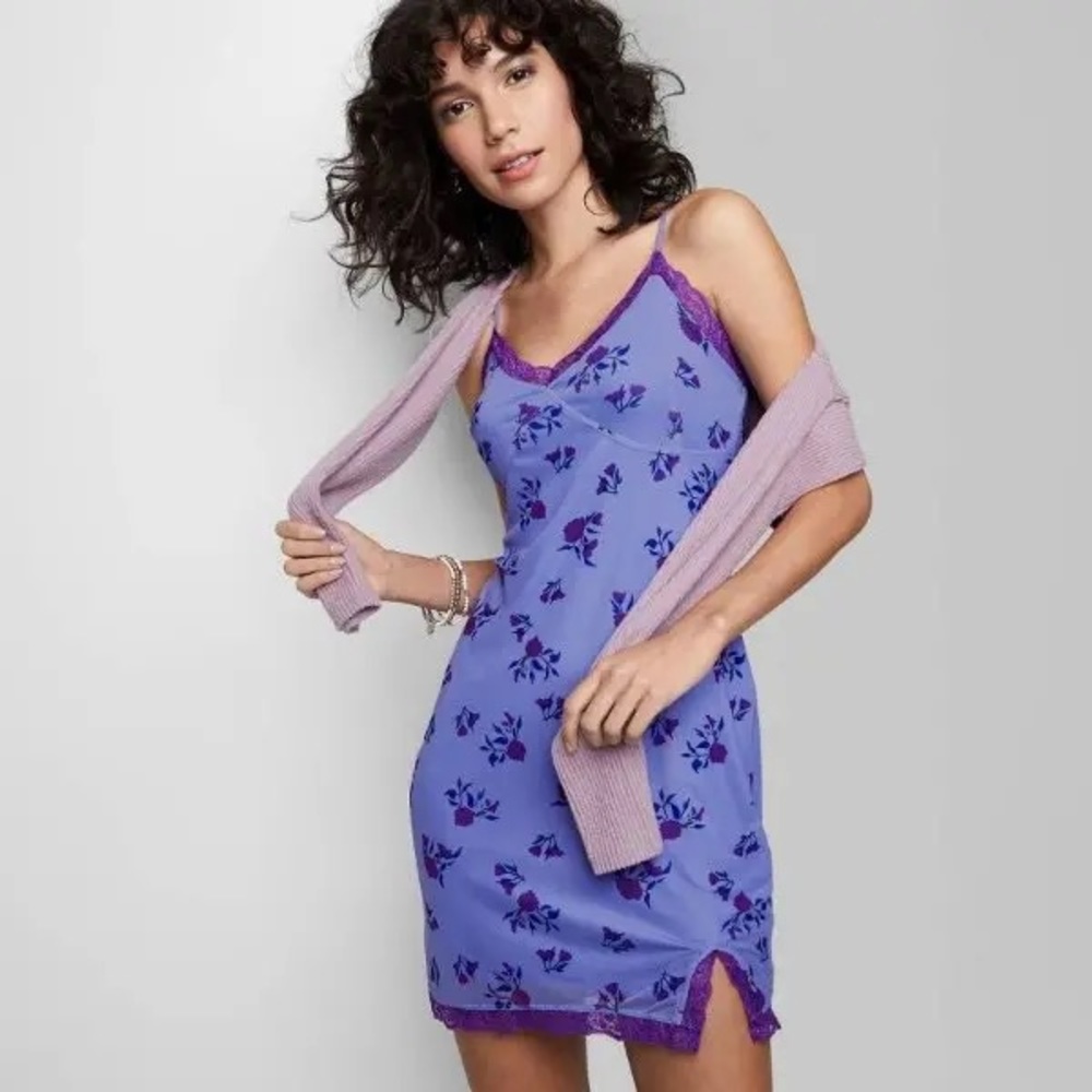 Purple floral wild fable mini dress lace trim